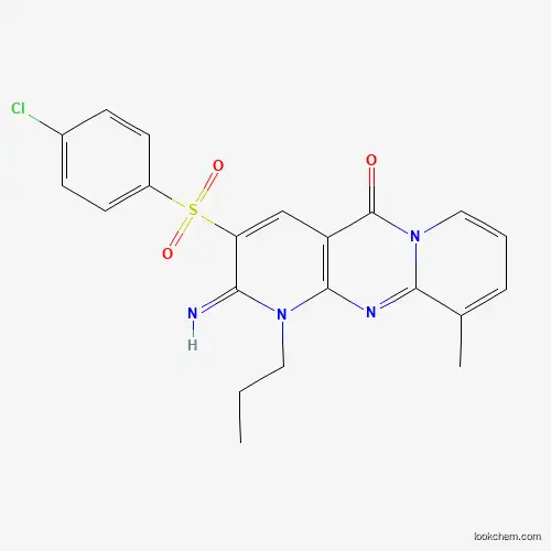 Molecular Structure of 573694-78-7 (3-((4-Chlorophenyl)sulfonyl)-2-imino-10-methyl-1-propyl-1H-dipyrido[1,2-a:2',3'-d]pyrimidin-5(2H)-one)