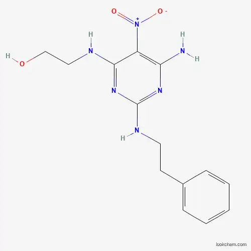 Molecular Structure of 573696-85-2 (2-[[6-Amino-5-nitro-2-(phenethylamino)pyrimidin-4-yl]amino]ethanol)