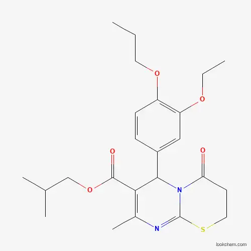 Molecular Structure of 609795-28-0 (isobutyl 6-(3-ethoxy-4-propoxyphenyl)-8-methyl-4-oxo-3,4-dihydro-2H,6H-pyrimido[2,1-b][1,3]thiazine-7-carboxylate)