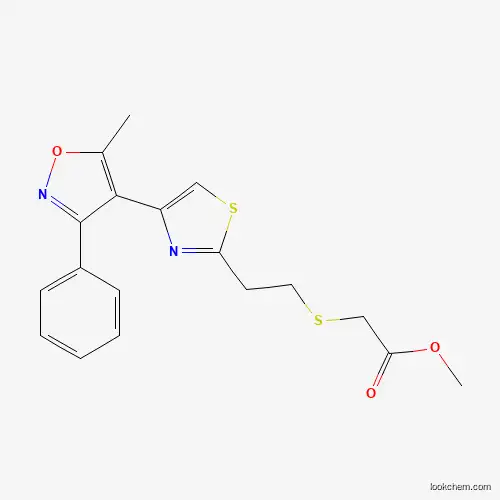 Molecular Structure of 680215-93-4 (Acetic acid, 2-[[2-[4-(5-methyl-3-phenyl-4-isoxazolyl)-2-thiazolyl]ethyl]thio]-, methyl ester)