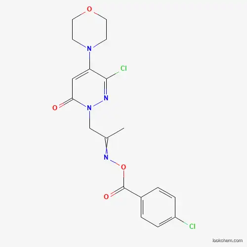 Molecular Structure of 900015-39-6 (6(1H)-Pyridazinone, 3-chloro-1-[2-[[(4-chlorobenzoyl)oxy]imino]propyl]-4-(4-morpholinyl)-)