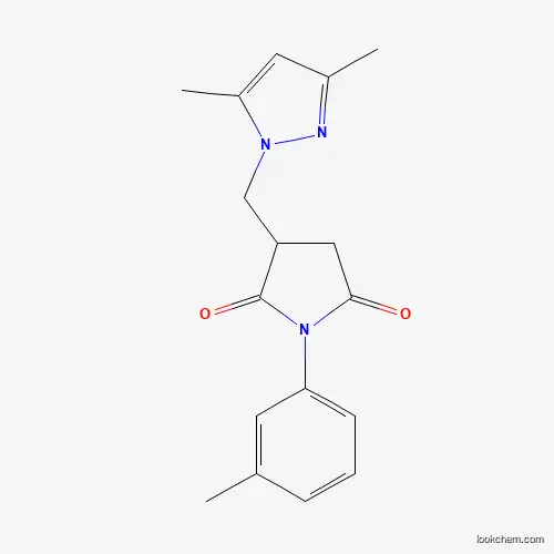 Molecular Structure of 955876-68-3 (3-[(3,5-Dimethylpyrazol-1-yl)methyl]-1-(3-methylphenyl)pyrrolidine-2,5-dione)