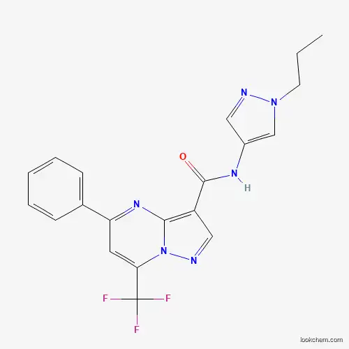 Molecular Structure of 957503-21-8 (5-phenyl-N-(1-propyl-1H-pyrazol-4-yl)-7-(trifluoromethyl)pyrazolo[1,5-a]pyrimidine-3-carboxamide)