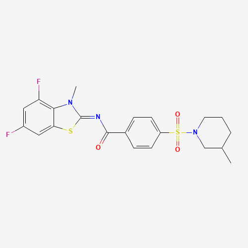 Molecular Structure of 1007463-62-8 ((E)-N-(4,6-difluoro-3-methylbenzo[d]thiazol-2(3H)-ylidene)-4-((3-methylpiperidin-1-yl)sulfonyl)benzamide)