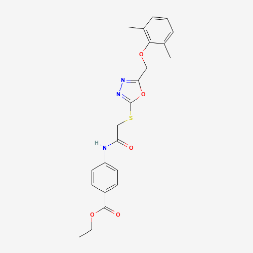 Molecular Structure of 1023441-49-7 (Ethyl 4-[[2-[[5-[(2,6-dimethylphenoxy)methyl]-1,3,4-oxadiazol-2-yl]thio]acetyl]amino]benzoate)