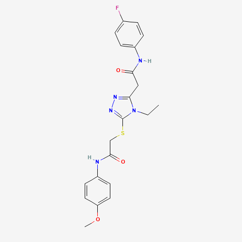 Molecular Structure of 1023444-91-8 (4-Ethyl-N-(4-fluorophenyl)-5-[[2-[(4-methoxyphenyl)amino]-2-oxoethyl]thio]-4H-1,2,4-triazole-3-acetamide)
