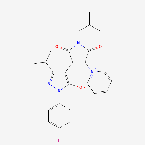 Molecular Structure of 1264193-68-1 (1-(4-fluorophenyl)-4-[1-isobutyl-2,5-dioxo-4-(1-pyridiniumyl)-2,5-dihydro-1H-pyrrol-3-yl]-3-isopropyl-1H-pyrazol-5-olate)