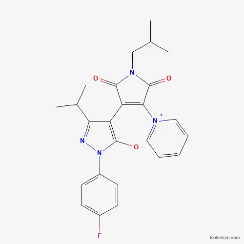 Molecular Structure of 1264193-68-1 (1-(4-fluorophenyl)-4-[1-isobutyl-2,5-dioxo-4-(1-pyridiniumyl)-2,5-dihydro-1H-pyrrol-3-yl]-3-isopropyl-1H-pyrazol-5-olate)