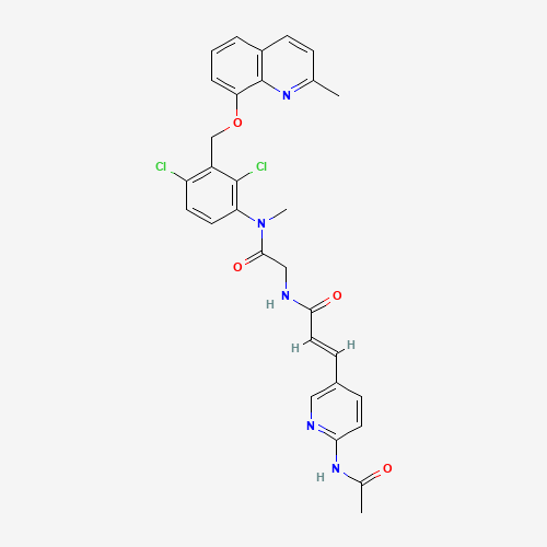 Molecular Structure of 199791-42-9 ((E)-3-(6-acetamidopyridin-3-yl)-N-[2-[2,4-dichloro-N-methyl-3-[(2-methylquinolin-8-yl)oxymethyl]anilino]-2-oxoethyl]prop-2-enamide)