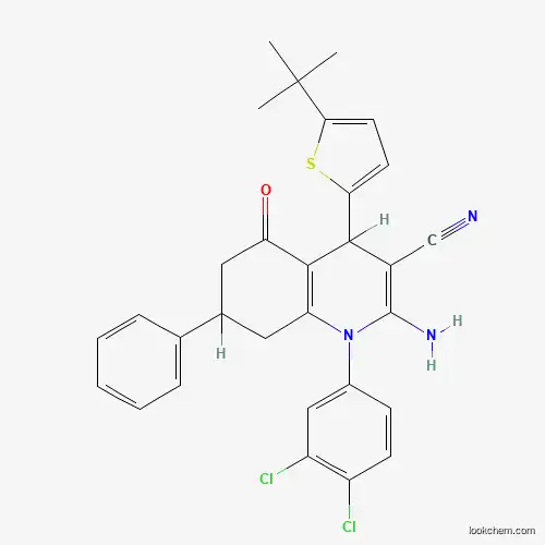 Molecular Structure of 444923-24-4 (2-Amino-4-(5-tert-butyl-2-thienyl)-1-(3,4-dichlorophenyl)-5-oxo-7-phenyl-1,4,5,6,7,8-hexahydro-3-quinolinecarbonitrile)