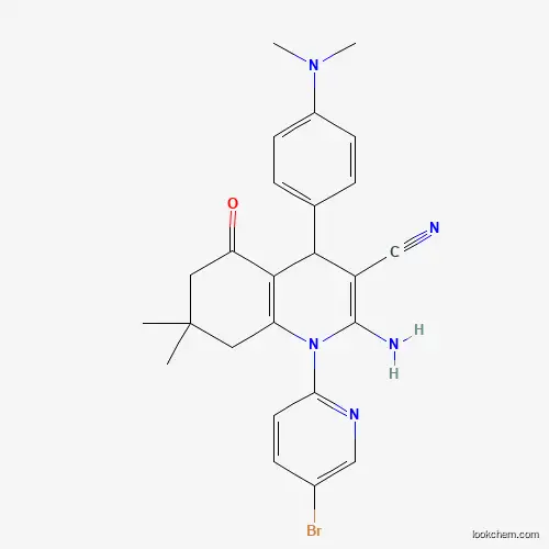 Molecular Structure of 444924-63-4 (2-Amino-1-(5-bromo-2-pyridinyl)-4-[4-(dimethylamino)phenyl]-7,7-dimethyl-5-oxo-1,4,5,6,7,8-hexahydro-3-quinolinecarbonitrile)