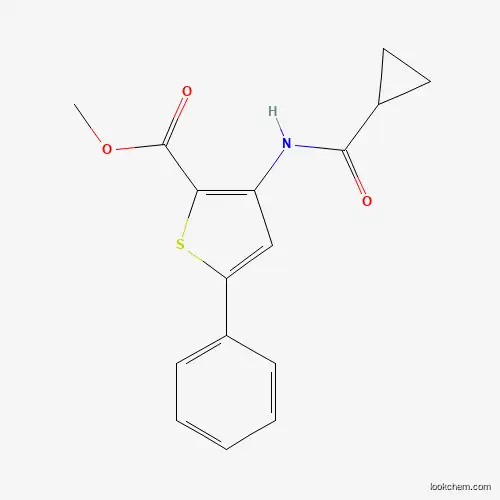 Molecular Structure of 477326-17-3 (3-[[Cyclopropyl(oxo)methyl]amino]-5-phenyl-2-thiophenecarboxylic acid methyl ester)