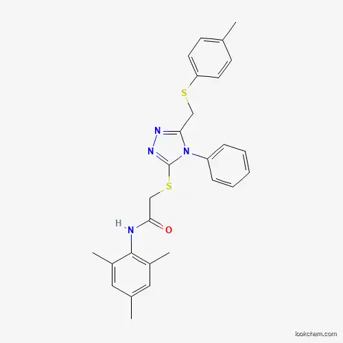 Molecular Structure of 539809-06-8 (N-Mesityl-2-((4-phenyl-5-((p-tolylthio)methyl)-4H-1,2,4-triazol-3-yl)thio)acetamide)