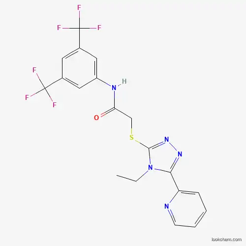 Molecular Structure of 618415-07-9 (N-[3,5-bis(trifluoromethyl)phenyl]-2-{[4-ethyl-5-(2-pyridinyl)-4H-1,2,4-triazol-3-yl]sulfanyl}acetamide)