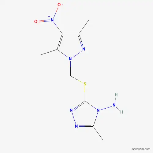 Molecular Structure of 1001519-09-0 (3-{[(3,5-dimethyl-4-nitro-1H-pyrazol-1-yl)methyl]sulfanyl}-5-methyl-4H-1,2,4-triazol-4-amine)