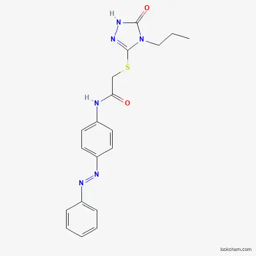 Molecular Structure of 1001963-79-6 (Acetamide, 2-[(4,5-dihydro-5-oxo-4-propyl-1H-1,2,4-triazol-3-yl)thio]-N-[4-[(1E)-2-phenyldiazenyl]phenyl]-)