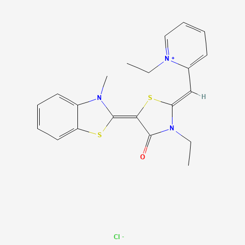 Molecular Structure of 1427472-75-0 (Pyridinium, 1-ethyl-2-[[3-ethyl-5-(3-methyl-2(3H)-benzothiazolylidene)-4-oxo-2-thiazolidinylidene]methyl]-, chloride (1:1))
