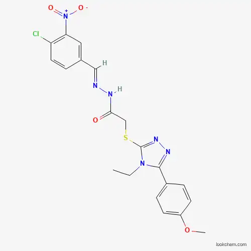 Molecular Structure of 303102-51-4 (N'-[(E)-(4-chloro-3-nitrophenyl)methylidene]-2-{[4-ethyl-5-(4-methoxyphenyl)-4H-1,2,4-triazol-3-yl]sulfanyl}acetohydrazide)