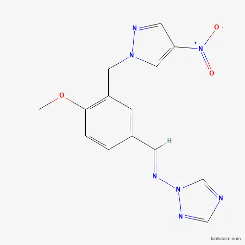 Molecular Structure of 312310-74-0 (N-[(E)-{4-methoxy-3-[(4-nitro-1H-pyrazol-1-yl)methyl]phenyl}methylidene]-1H-1,2,4-triazol-1-amine)