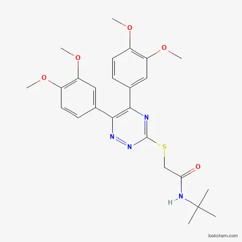 Molecular Structure of 443113-89-1 (2-[[5,6-Bis(3,4-dimethoxyphenyl)-1,2,4-triazin-3-yl]thio]-N-(1,1-dimethylethyl)acetamide)