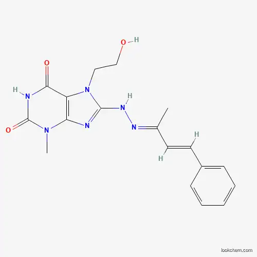 Molecular Structure of 478253-42-8 (7-(2-hydroxyethyl)-3-methyl-8-[(2E)-2-[(E)-4-phenylbut-3-en-2-ylidene]hydrazinyl]purine-2,6-dione)
