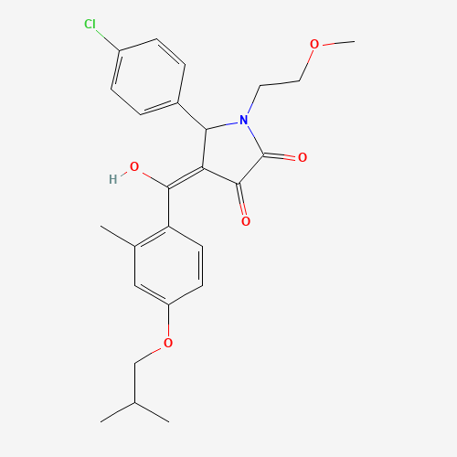 Molecular Structure of 497230-08-7 ((4E)-5-(4-chlorophenyl)-4-{hydroxy[2-methyl-4-(2-methylpropoxy)phenyl]methylidene}-1-(2-methoxyethyl)pyrrolidine-2,3-dione)