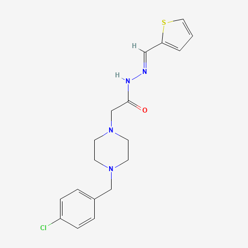 Molecular Structure of 499208-92-3 (2-[4-[(4-chlorophenyl)methyl]piperazin-1-yl]-N-[(E)-thiophen-2-ylmethylideneamino]acetamide)