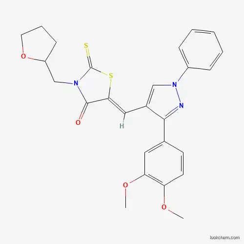 Molecular Structure of 623935-74-0 ((5Z)-5-{[3-(3,4-dimethoxyphenyl)-1-phenyl-1H-pyrazol-4-yl]methylene}-3-(tetrahydro-2-furanylmethyl)-2-thioxo-1,3-thiazolidin-4-one)