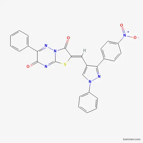 Molecular Structure of 624723-91-7 ((2Z)-2-{[3-(4-nitrophenyl)-1-phenyl-1H-pyrazol-4-yl]methylene}-6-phenyl-7H-[1,3]thiazolo[3,2-b][1,2,4]triazine-3,7(2H)-dione)