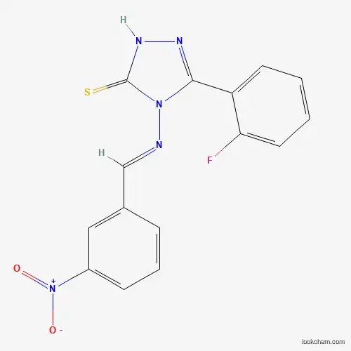 Molecular Structure of 677016-20-5 (5-(2-Fluorophenyl)-4-((3-nitrobenzylidene)amino)-4H-1,2,4-triazole-3-thiol)