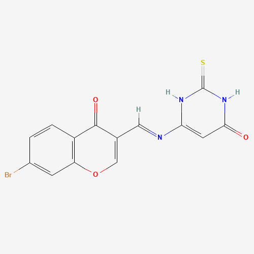 Molecular Structure of 799783-84-9 (6-{[(E)-(7-bromo-4-oxo-4H-chromen-3-yl)methylidene]amino}-2-thioxo-2,3-dihydropyrimidin-4(1H)-one)