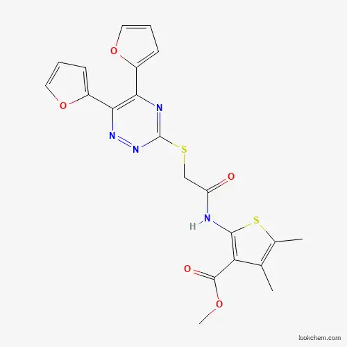 Molecular Structure of 823211-50-3 (Methyl 2-(2-((5,6-di(furan-2-yl)-1,2,4-triazin-3-yl)thio)acetamido)-4,5-dimethylthiophene-3-carboxylate)