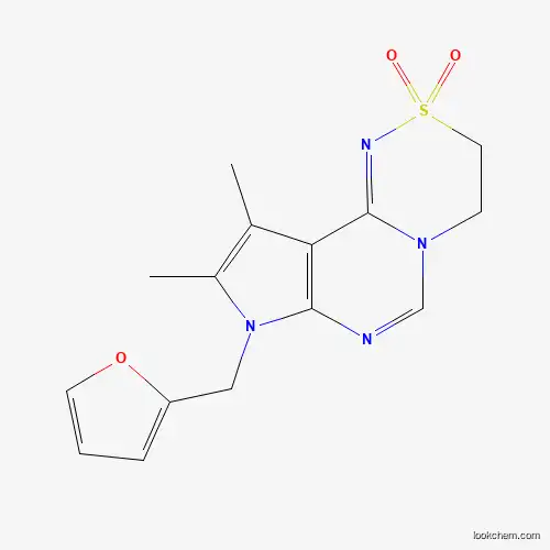 Molecular Structure of 874623-37-7 (8H-Pyrrolo[2',3':4,5]pyrimido[6,1-c][1,2,4]thiadiazine, 8-(2-furanylmethyl)-3,4-dihydro-9,10-dimethyl-, 2,2-dioxide)