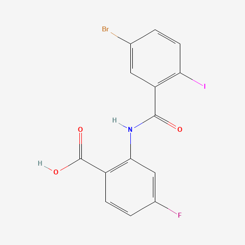 Molecular Structure of 1049606-05-4 (2-[(5-Bromo-2-iodobenzoyl)amino]-4-fluorobenzoic acid)