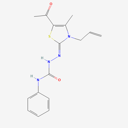 Molecular Structure of 1071537-61-5 ((2Z)-2-[5-acetyl-4-methyl-3-(prop-2-en-1-yl)-1,3-thiazol-2(3H)-ylidene]-N-phenylhydrazinecarboxamide)