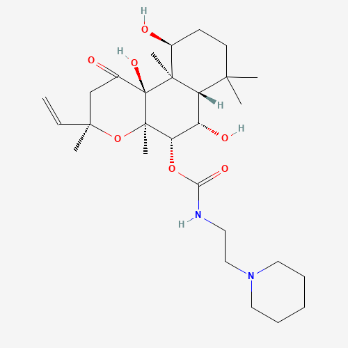 Molecular Structure of 118046-33-6 (Carbamic acid, [2-(1-piperidinyl)ethyl]-, 3-ethenyldodecahydro-6,10,10b-trihydroxy-3,4a,7,7,10a-pentamethyl-1-oxo-1H-naphtho[2,1-b]pyran-5-yl ester, [3R-(3alpha,4abeta,5beta,6beta,6aalpha,10alpha,10abeta,10balpha)]-)