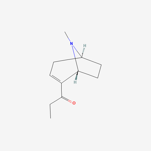 Molecular Structure of 152668-77-4 (1-[(1R,5S)-8-Methyl-8-azabicyclo[3.2.1]oct-2-en-2-yl]-1-propanone)