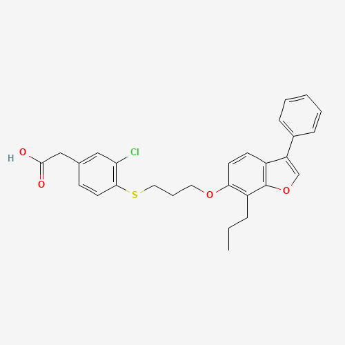 Molecular Structure of 194608-80-5 (Benzeneacetic acid, 3-chloro-4-((3-((3-phenyl-7-propyl-6-benzofuranyl)oxy)propyl)thio)-)