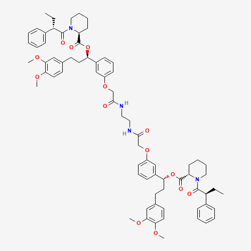 Molecular Structure of 195514-67-1 (2-Piperidinecarboxylic acid, 1-[(1S)-1-oxo-2-phenylbutyl]-, 1,2-ethanediylbis[imino(2-oxo-2,1-ethanediyl)oxy-3,1-phenylene[(1R)-3-(3,4-dimethoxyphenyl)propylidene]] ester, (2S,2'S)-)