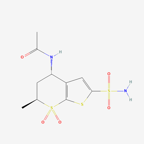 Molecular Structure of 199734-58-2 (N-((4S,6S)-6-Methyl-7,7-dioxido-2-sulfamoyl-5,6-dihydro-4H-thieno[2,3-b]thiopyran-4-yl)acetamide)