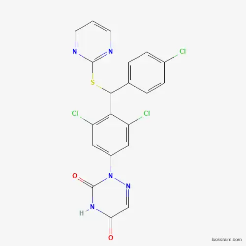 Molecular Structure of 219979-42-7 (1,2,4-Triazine-3,5(2H,4H)-dione, 2-(3,5-dichloro-4-((4-chlorophenyl)(2-pyrimidinylthio)methyl)phenyl)-, (-)-)