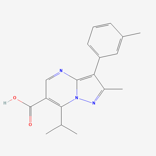 Molecular Structure of 1282957-29-2 (7-Isopropyl-2-methyl-3-(3-methylphenyl)pyrazolo[1,5-A]pyrimidine-6-carboxylic acid)
