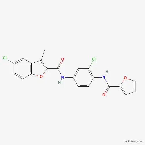 Molecular Structure of 1333872-59-5 (2-Benzofurancarboxamide, 5-chloro-N-[3-chloro-4-[(2-furanylcarbonyl)amino]phenyl]-3-methyl-)