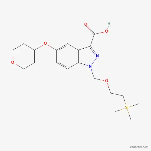 Molecular Structure of 869782-61-6 (5-(4-Oxanyloxy)-1-(2-trimethylsilylethoxymethyl)-3-indazolecarboxylic acid)