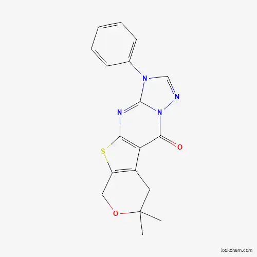 Molecular Structure of 339347-32-9 (8,8-dimethyl-3-phenyl-3,6,8,9-tetrahydro-10H-pyrano[4',3':4,5]thieno[2,3-d][1,2,4]triazolo[1,5-a]pyrimidin-10-one)