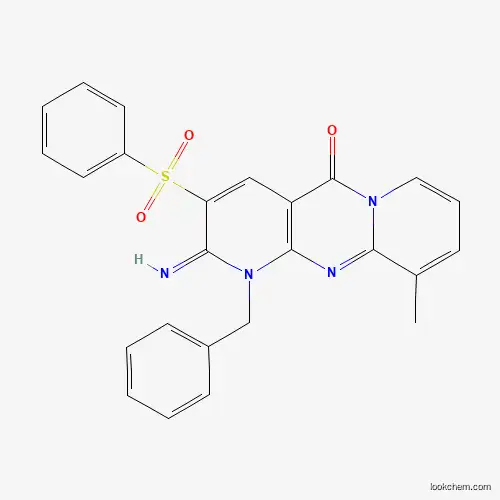 Molecular Structure of 370868-72-7 (1-benzyl-2-imino-10-methyl-3-(phenylsulfonyl)-1,2-dihydro-5H-dipyrido[1,2-a:2,3-d]pyrimidin-5-one)