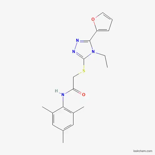Molecular Structure of 603978-78-5 (2-{[4-ethyl-5-(furan-2-yl)-4H-1,2,4-triazol-3-yl]sulfanyl}-N-(2,4,6-trimethylphenyl)acetamide)