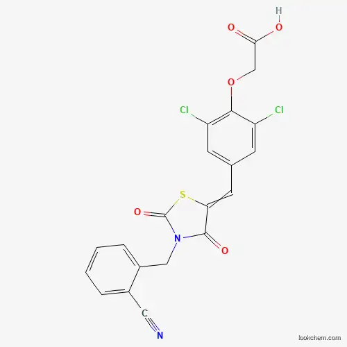 Molecular Structure of 6447-28-5 (2-[2,6-Dichloro-4-[[3-[(2-cyanophenyl)methyl]-2,4-dioxo-1,3-thiazolidin-5-ylidene]methyl]phenoxy]acetic acid)