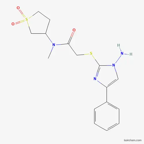 Molecular Structure of 750601-77-5 (2-[(1-Amino-4-phenyl-1H-imidazol-2-yl)thio]-N-methyl-N-(tetrahydro-1,1-dioxido-3-thienyl)acetamide)