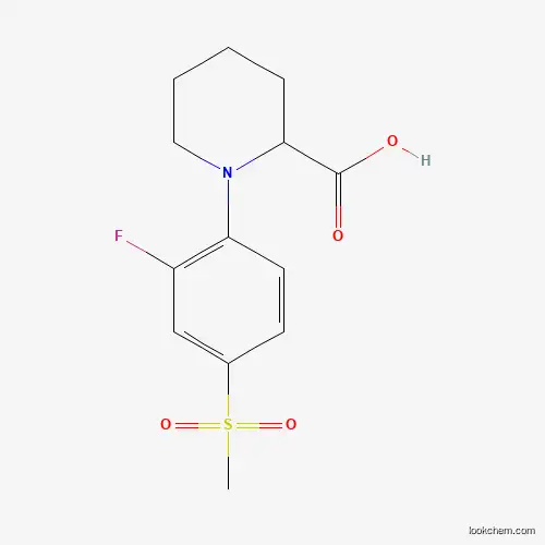 Molecular Structure of 1219382-82-7 (1-[2-Fluoro-4-(methylsulfonyl)phenyl]piperidine-2-carboxylic acid)